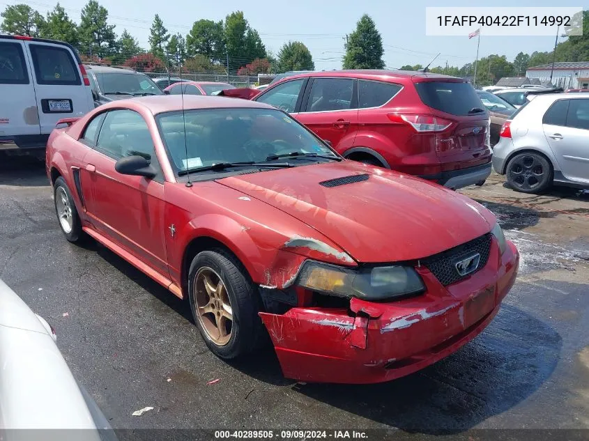 2002 Ford Mustang VIN: 1FAFP40422F114992 Lot: 40289505