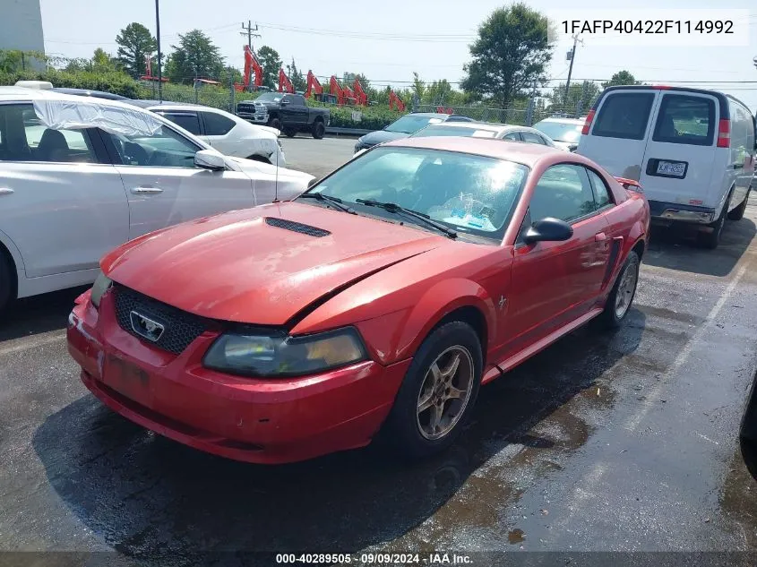 2002 Ford Mustang VIN: 1FAFP40422F114992 Lot: 40289505