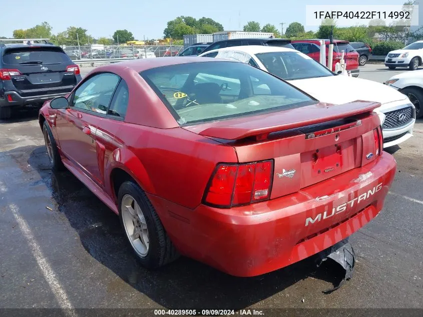 2002 Ford Mustang VIN: 1FAFP40422F114992 Lot: 40289505