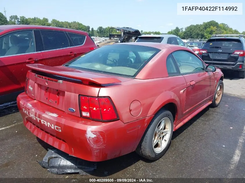 2002 Ford Mustang VIN: 1FAFP40422F114992 Lot: 40289505