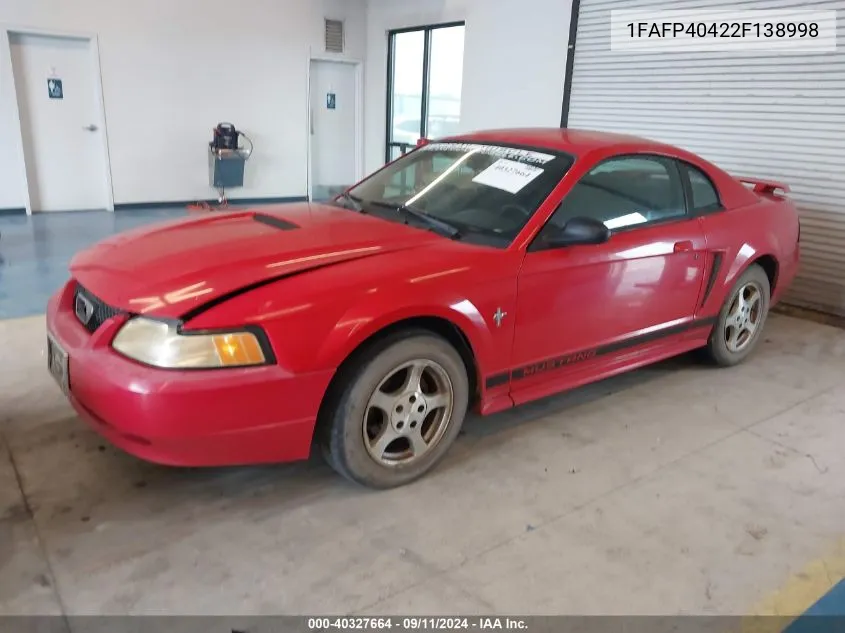 2002 Ford Mustang VIN: 1FAFP40422F138998 Lot: 40327664