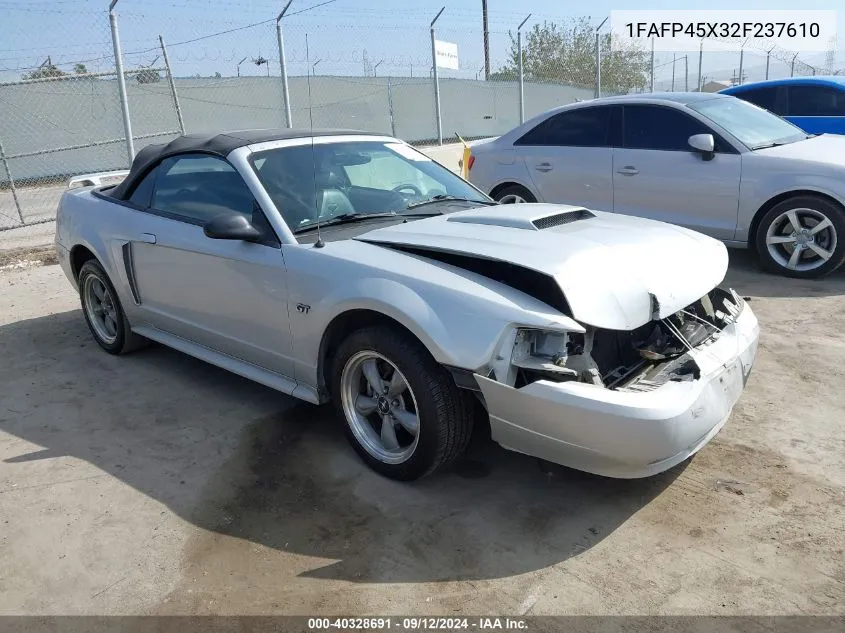 2002 Ford Mustang Gt VIN: 1FAFP45X32F237610 Lot: 40328691