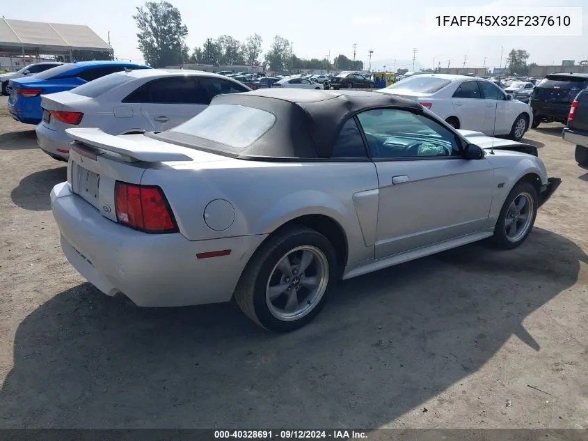 2002 Ford Mustang Gt VIN: 1FAFP45X32F237610 Lot: 40328691