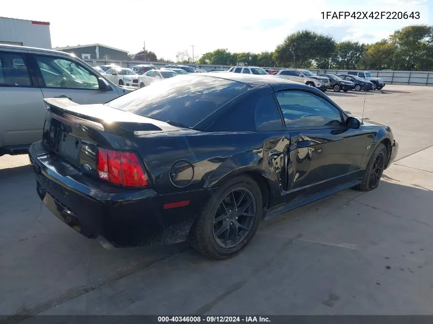 2002 Ford Mustang Gt VIN: 1FAFP42X42F220643 Lot: 40346008