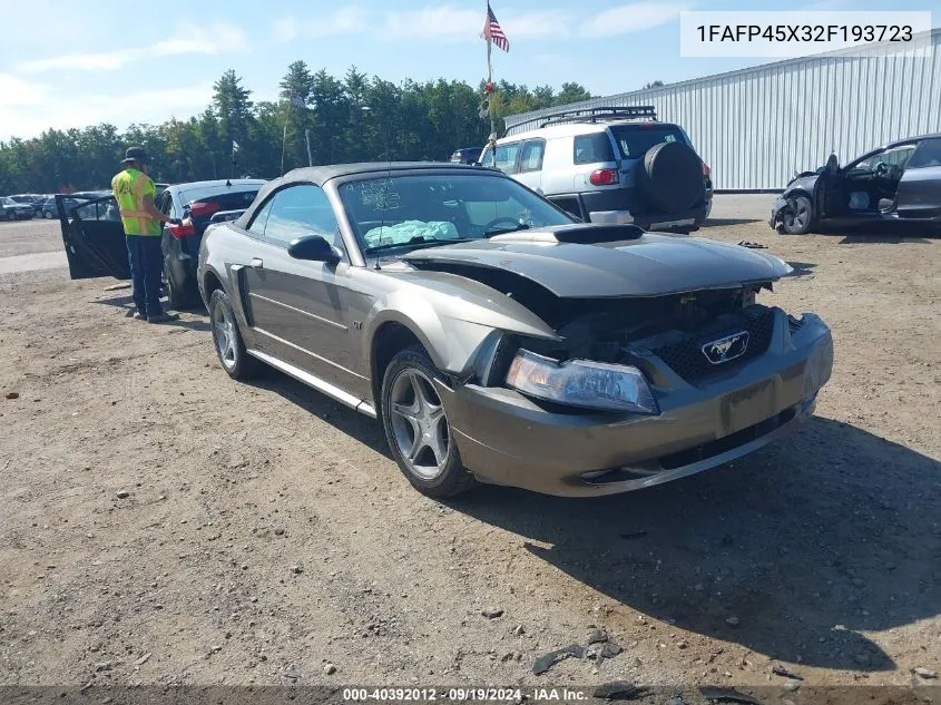 2002 Ford Mustang Gt VIN: 1FAFP45X32F193723 Lot: 40392012