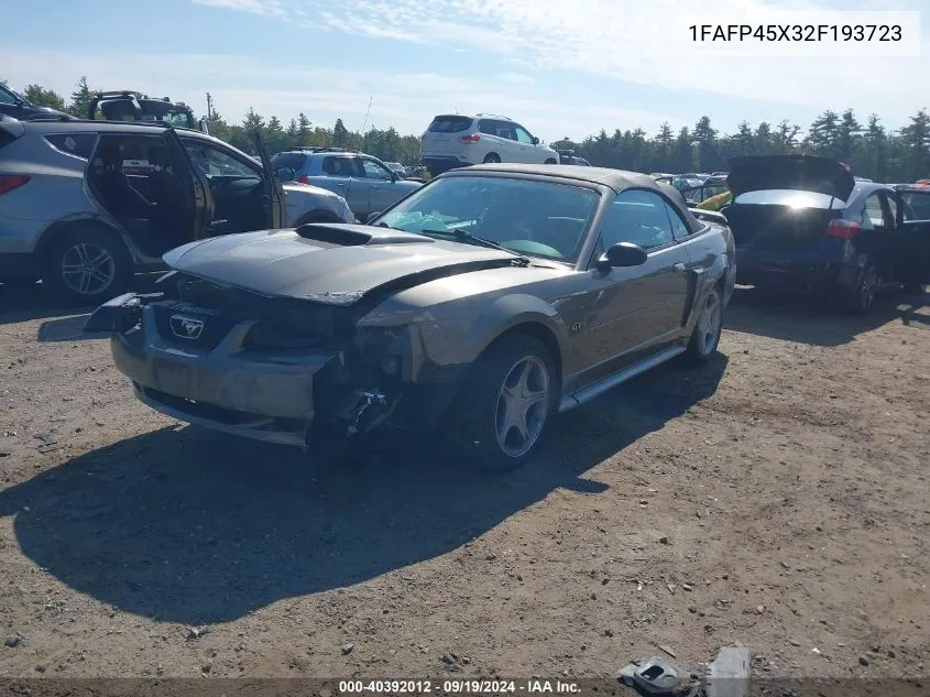 2002 Ford Mustang Gt VIN: 1FAFP45X32F193723 Lot: 40392012