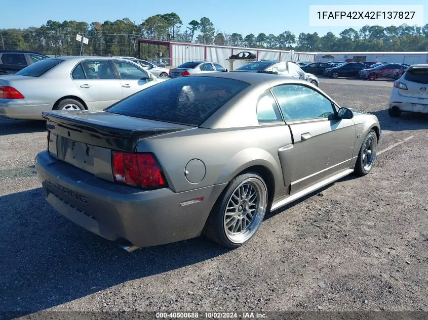 2002 Ford Mustang Gt VIN: 1FAFP42X42F137827 Lot: 40500688