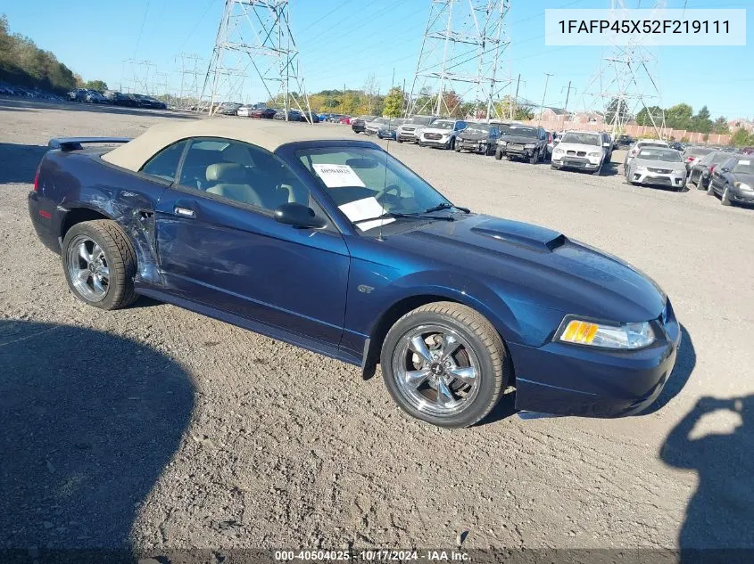 2002 Ford Mustang Gt VIN: 1FAFP45X52F219111 Lot: 40504025