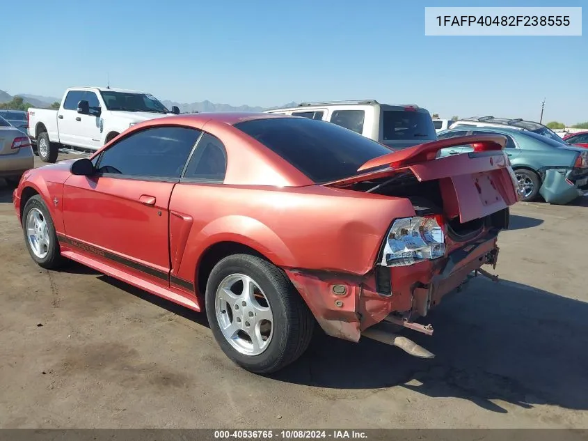 2002 Ford Mustang VIN: 1FAFP40482F238555 Lot: 40536765