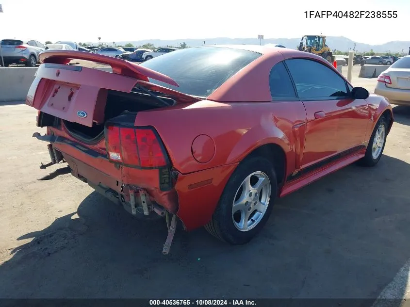 2002 Ford Mustang VIN: 1FAFP40482F238555 Lot: 40536765