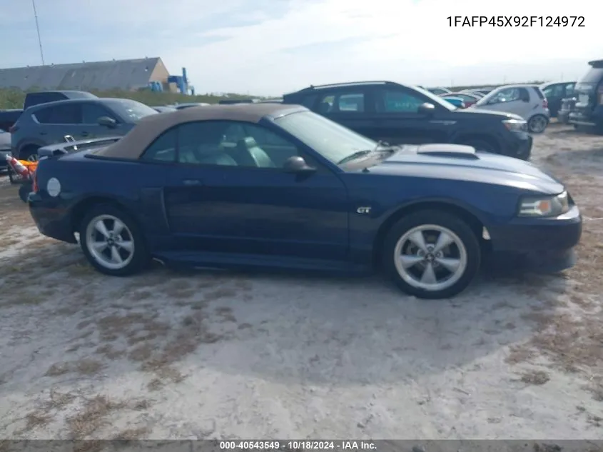 2002 Ford Mustang Gt VIN: 1FAFP45X92F124972 Lot: 40543549