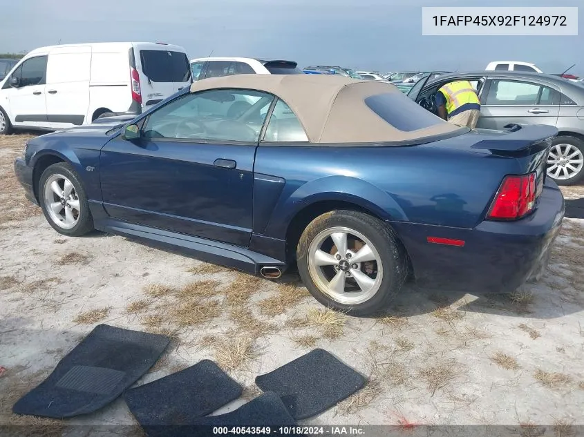 2002 Ford Mustang Gt VIN: 1FAFP45X92F124972 Lot: 40543549