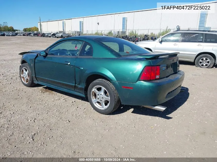 2002 Ford Mustang VIN: 1FAFP40472F225022 Lot: 40551655