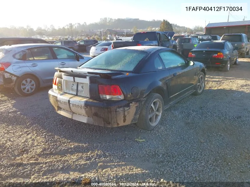 2002 Ford Mustang VIN: 1FAFP40412F170034 Lot: 40580584