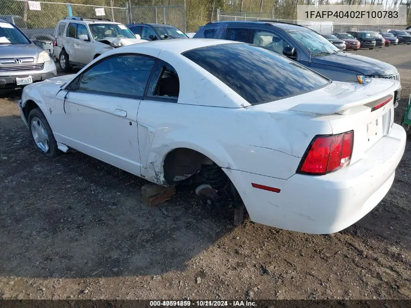 2002 Ford Mustang Deluxe/Premium/Standard VIN: 1FAFP40402F100783 Lot: 40591859