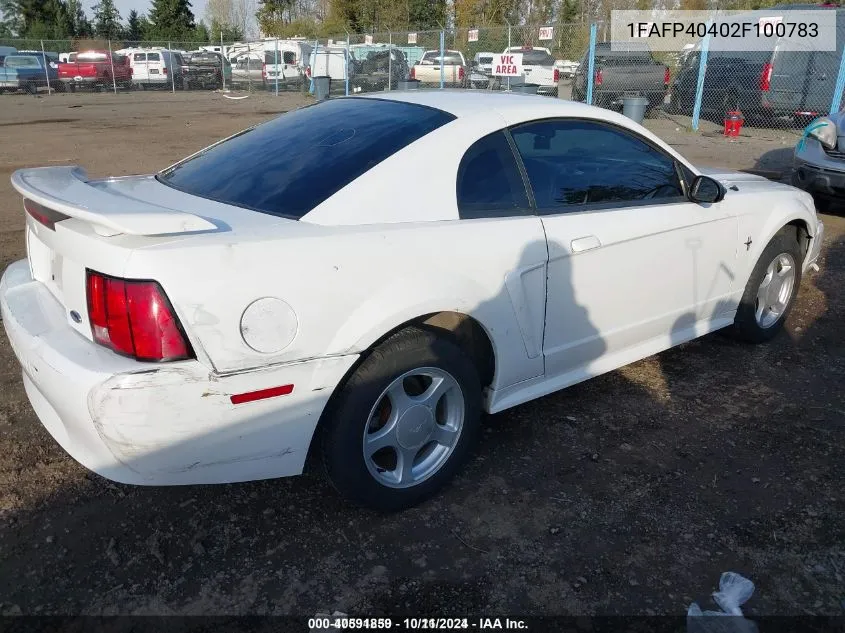 2002 Ford Mustang Deluxe/Premium/Standard VIN: 1FAFP40402F100783 Lot: 40591859