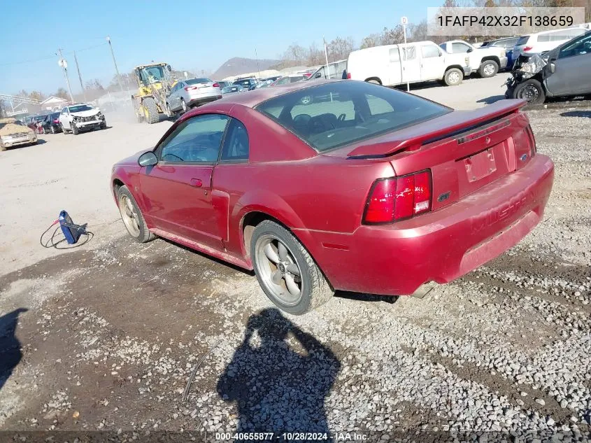 2002 Ford Mustang Gt VIN: 1FAFP42X32F138659 Lot: 40655877