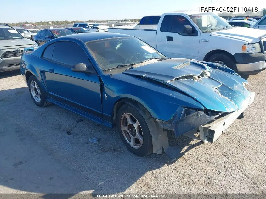 2002 Ford Mustang VIN: 1FAFP40452F110418 Lot: 40681329