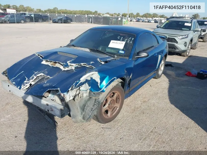 2002 Ford Mustang VIN: 1FAFP40452F110418 Lot: 40681329