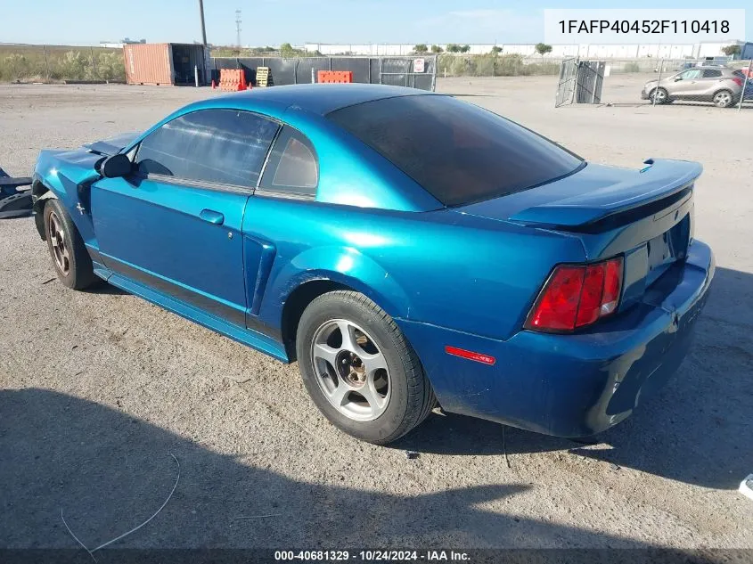 2002 Ford Mustang VIN: 1FAFP40452F110418 Lot: 40681329