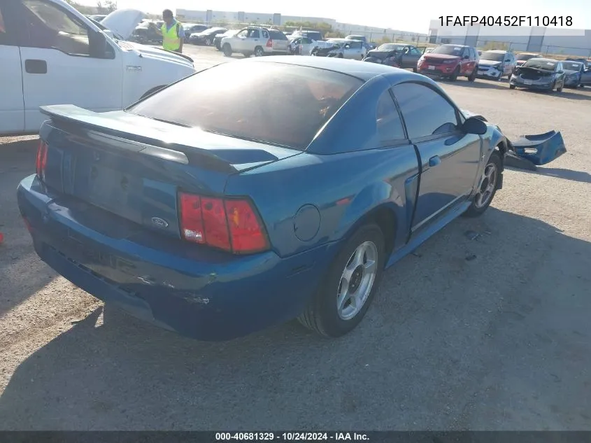 2002 Ford Mustang VIN: 1FAFP40452F110418 Lot: 40681329