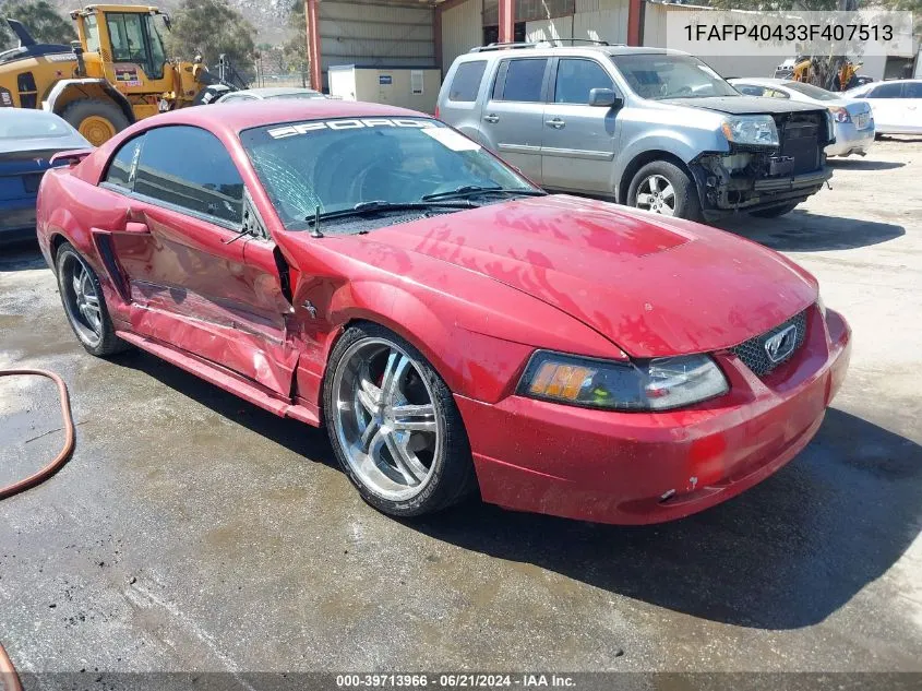 2003 Ford Mustang VIN: 1FAFP40433F407513 Lot: 39713966