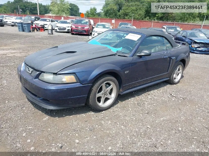 2003 Ford Mustang Gt VIN: 1FAFP45X23F389461 Lot: 40010321