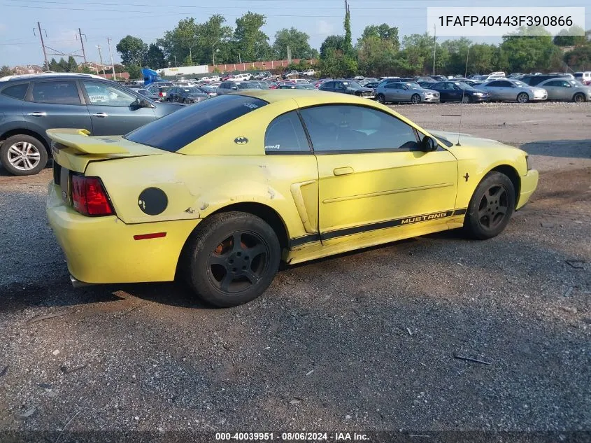 2003 Ford Mustang VIN: 1FAFP40443F390866 Lot: 40039951