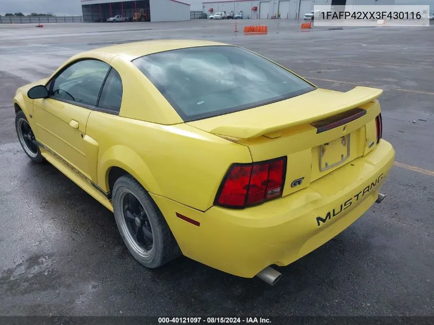 2003 Ford Mustang Gt VIN: 1FAFP42XX3F430116 Lot: 40121097