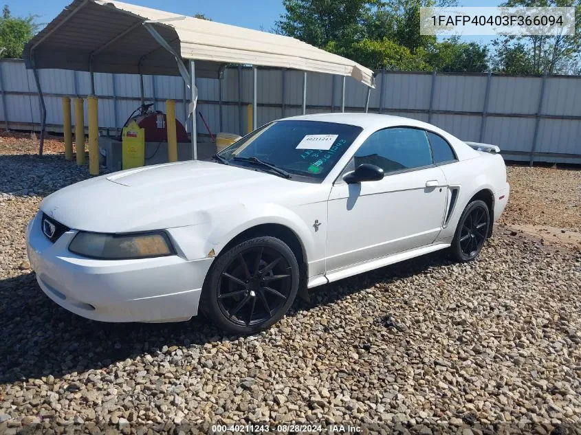 2003 Ford Mustang VIN: 1FAFP40403F366094 Lot: 40211243