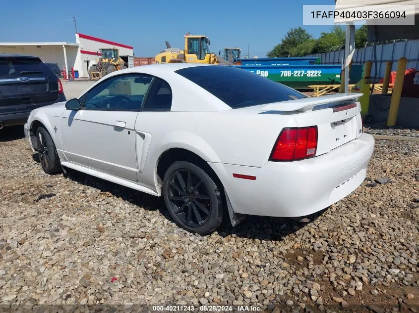 2003 Ford Mustang VIN: 1FAFP40403F366094 Lot: 40211243