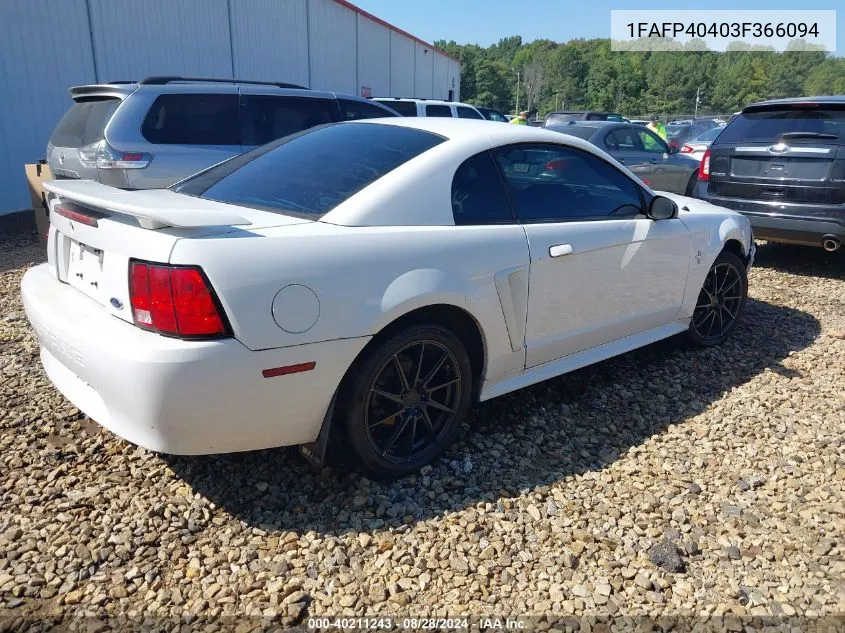 2003 Ford Mustang VIN: 1FAFP40403F366094 Lot: 40211243