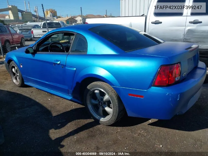 2003 Ford Mustang Gt VIN: 1FAFP42X03F399247 Lot: 40304869