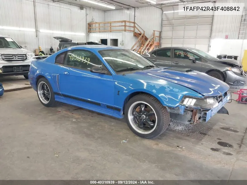 2003 Ford Mustang Mach I VIN: 1FAFP42R43F408842 Lot: 40310939