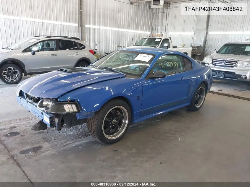 2003 Ford Mustang Mach I VIN: 1FAFP42R43F408842 Lot: 40310939