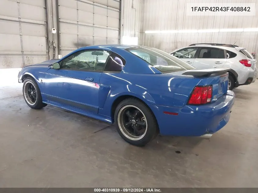 2003 Ford Mustang Mach I VIN: 1FAFP42R43F408842 Lot: 40310939