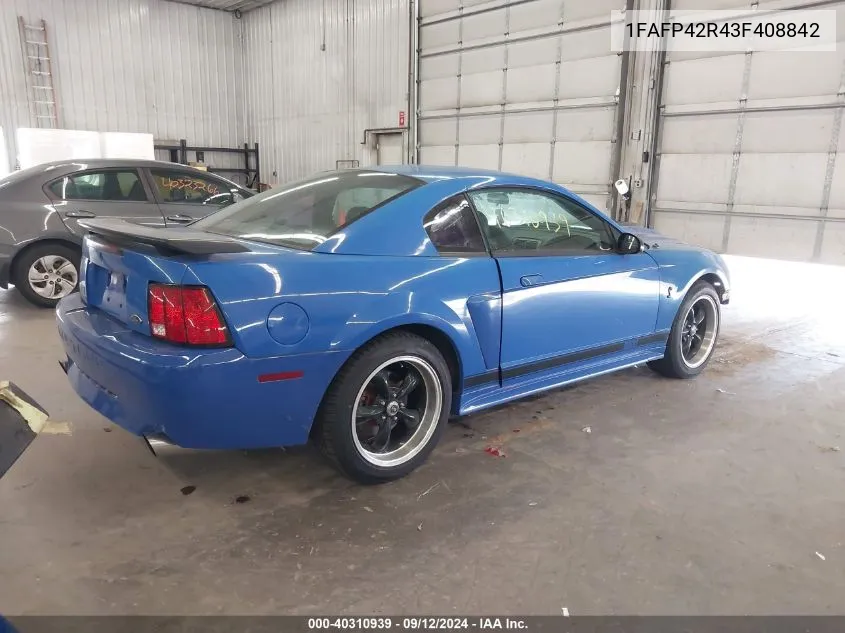 2003 Ford Mustang Mach I VIN: 1FAFP42R43F408842 Lot: 40310939