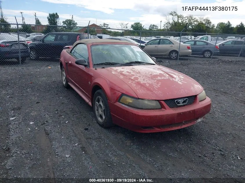 2003 Ford Mustang Deluxe VIN: 1FAFP44413F380175 Lot: 40361930