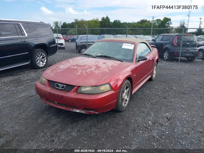 2003 Ford Mustang Deluxe VIN: 1FAFP44413F380175 Lot: 40361930