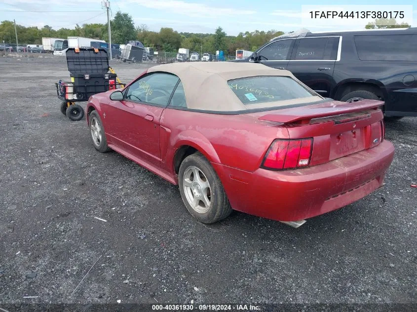 2003 Ford Mustang Deluxe VIN: 1FAFP44413F380175 Lot: 40361930