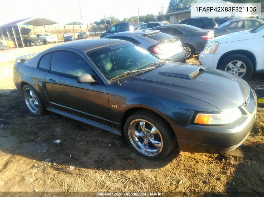 2003 Ford Mustang Gt VIN: 1FAFP42X83F321105 Lot: 40372428