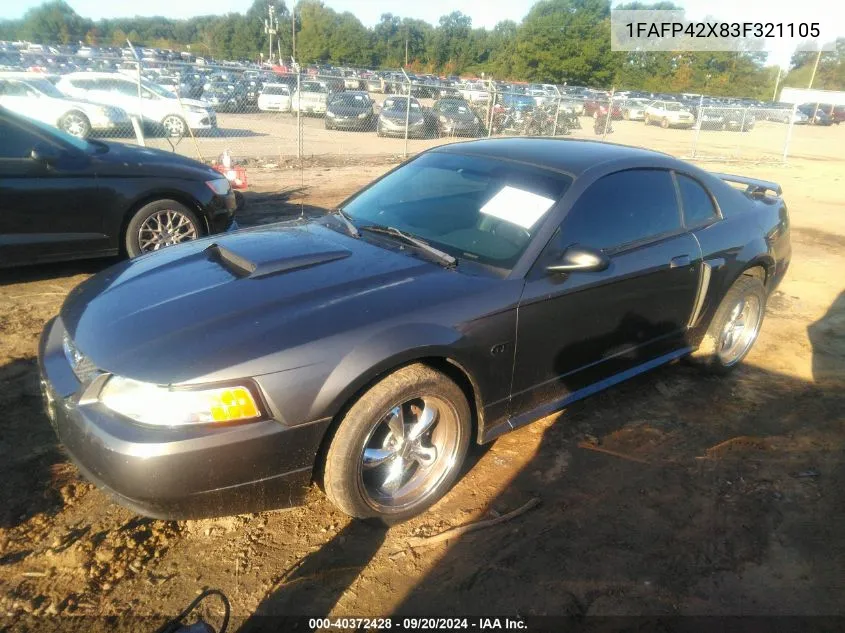 2003 Ford Mustang Gt VIN: 1FAFP42X83F321105 Lot: 40372428