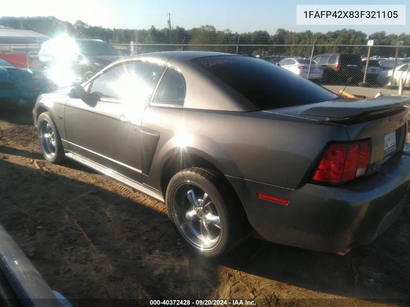 2003 Ford Mustang Gt VIN: 1FAFP42X83F321105 Lot: 40372428