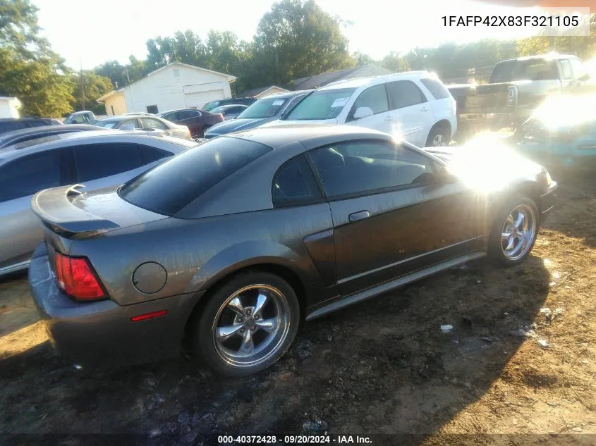 2003 Ford Mustang Gt VIN: 1FAFP42X83F321105 Lot: 40372428