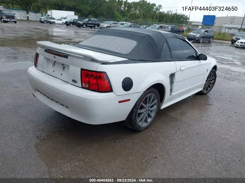 2003 Ford Mustang VIN: 1FAFP44403F324650 Lot: 40404583