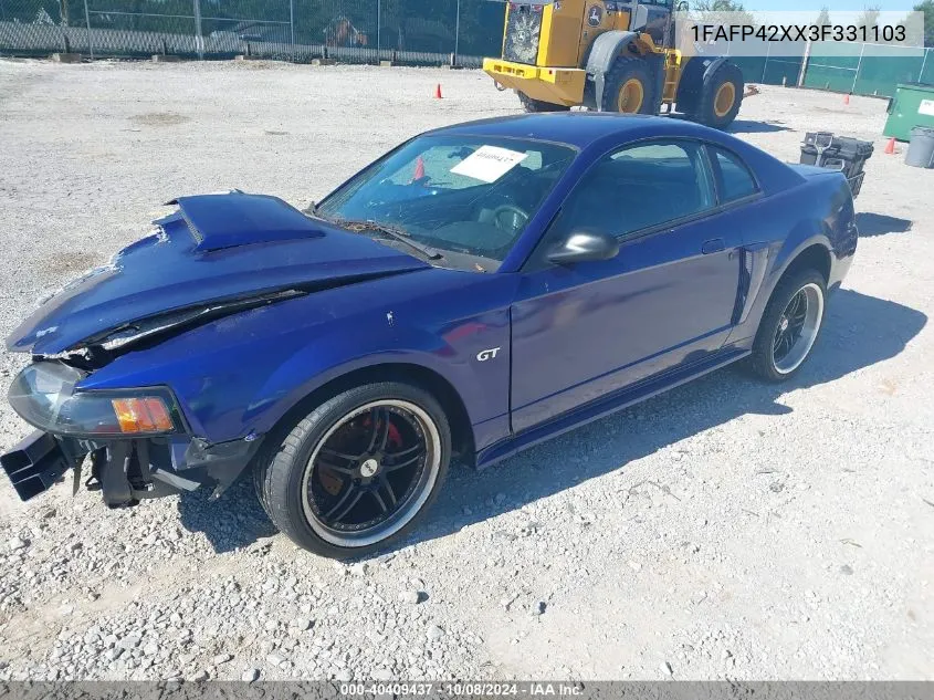 2003 Ford Mustang Gt VIN: 1FAFP42XX3F331103 Lot: 40409437