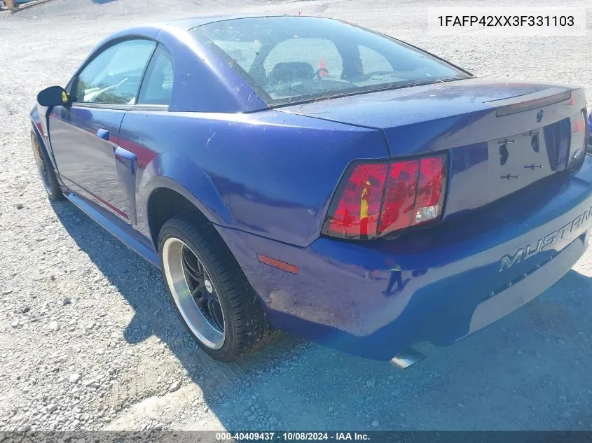 2003 Ford Mustang Gt VIN: 1FAFP42XX3F331103 Lot: 40409437