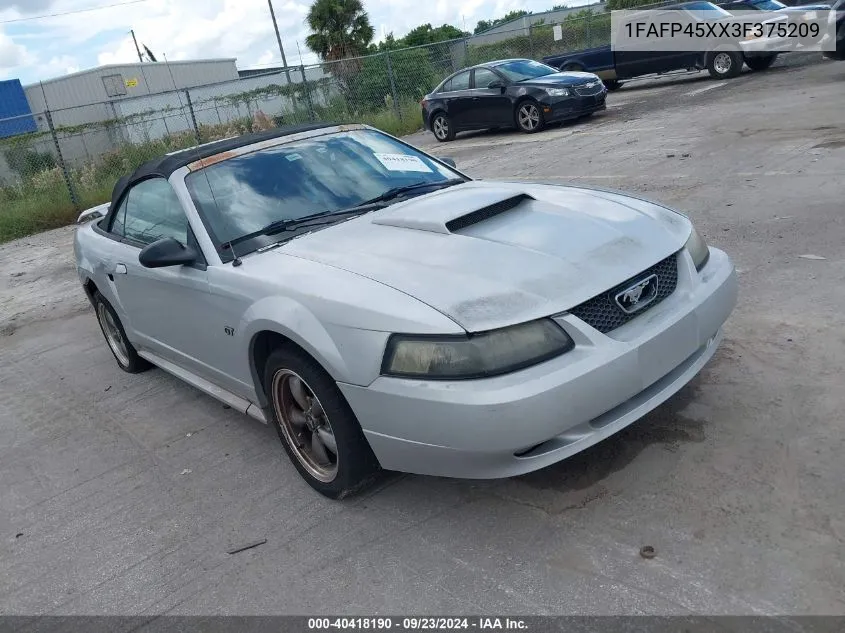 2003 Ford Mustang Gt VIN: 1FAFP45XX3F375209 Lot: 40418190