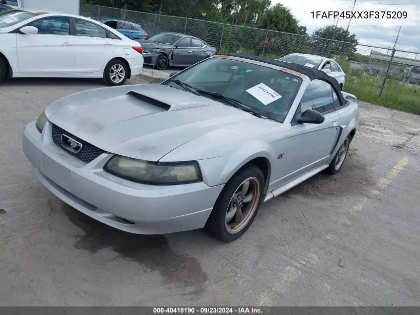 2003 Ford Mustang Gt VIN: 1FAFP45XX3F375209 Lot: 40418190