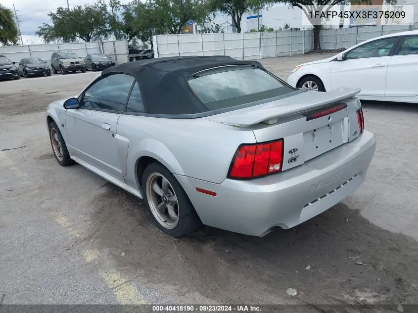 2003 Ford Mustang Gt VIN: 1FAFP45XX3F375209 Lot: 40418190